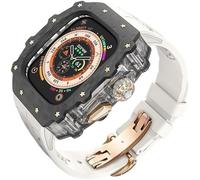 ANZOAT Kit de boîtier de montre transparent en fibre de carbone, pour Apple Watch Ultra 2 49 mm, bracelet de montre de luxe + boîtier de montre en fibre de carbone, pour iWatch Series 9/8/7/6/5/4/SE
