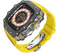 ANZOAT Kit de boîtier de montre transparent en fibre de carbone, pour Apple Watch Ultra 2 49 mm, bracelet de montre de luxe + boîtier de montre en fibre de carbone, pour iWatch Series 9/8/7/6/5/4/SE