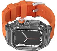ANZOAT Kit de coque transparente en polycarbonate avec bracelet sport en caoutchouc pour femme, pour Apple Watch Series 8 41 mm 40 mm, kit Mod 44 mm, coque de protection anti-chocs en fluororubber