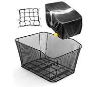 ANZOME Panier vélo arrière, panier vélo pour cartable avec couvercle de panier imperméable & filet à bagages Panier de vélo pour le grand arrière, 40×32×21 cm, noir