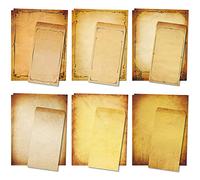 ANZON MORIES Lot de 48 enveloppes en papier parchemin réalistes - 21,6 x 27,9 cm - Avec 24 enveloppes auto-adhésives - Compatibles avec imprimante - 6 motifs vintage - Aspect vieilli