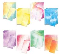 Anzon Mories Lot d'enveloppes de papier à lettre aquarelle (2 côtés colorés, 1 côté doublé) 48 feuilles, 24 enveloppes, papier décoratif 21,6 x 27,9 cm, 8 motifs assortis