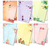 ANZON MORIES Set de Papier de Papeterie Japonais A4 et d’Enveloppes, 48 Papiers de Lettre d’Écriture avec 24 Enveloppes Auto-collantes, Imprimable, Conception Florale Classique Peinture à l’Encre