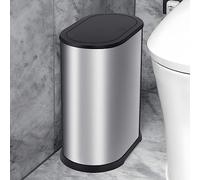 Anzoymx Petite poubelle de salle de bain en acier inoxydable de 5 litres avec couvercle escamotable, corbeille à litière étroite résistante aux chiens pour chambre à coucher, toilettes, bureau (argent