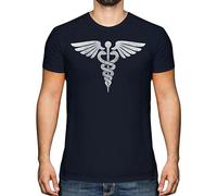 AO DA XIONG Men's Caduceus Distressed Print Mens Mens Women 100% Cotton Vintage Style Top Medicine Student Doctor T-Shirts Black XL