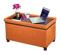 Ao Lei Banc ottoman de rangement de 76,2 cm, banc de rangement avec pieds en bois pour salon, repose-pieds et couvercle amovible pour chambre à coucher, bout de lit, orange