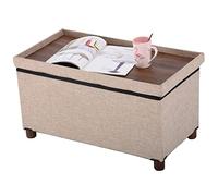Ao Lei Ottomane de rangement avec pieds en bois de noyer 76,2 cm avec rangement pour salon, banc de rangement en tissu de lin (beige)