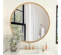AOAOPQ Miroir de salle de bain mural avec cadre en aluminium et métal - Miroir rond moderne à suspendre - 50,8 cm - Grain de bois mat