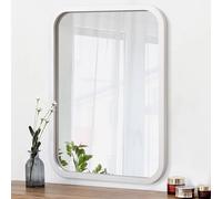 AOAOPQ Miroir de Salle de Bain Mural avec Cadre en Bois Blanc, 45,7 x 66 cm, Grand Miroir rectangulaire Arrondi pour Salon de Ferme, Salon