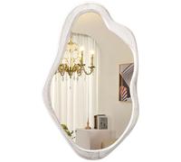 AOAOPQ Miroir Mural Asymétrique Irrégulier 60 x 90 cm Cadre en Bois Miroir pour Salon Salle de Bain Entrée Suspendu ou Appuyé contre Lavage Mural Blanc
