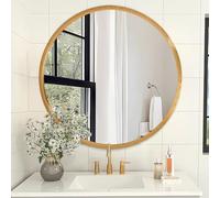 AOAOPQ Miroir mural avec cadre rond en métal doré brossé pour salle de bain, salon, chambre à coucher
