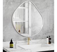 AOAOPQ Miroir mural irrégulier en métal pour salle de bain, miroir ondulé irrégulier à suspendre ou à poser contre le mur pour vestiaire, chambre, salon, décoration de vanité, entrée, salon, blanc, 48