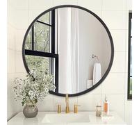 AOAOPQ Miroir mural rond avec cadre en métal simple - Miroir suspendu moderne pour salle de bain, couloir, salon - 50 x 50 cm - Cercle noir