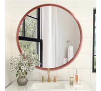 AOAOPQ Miroir rond encadré pour montage mural - Miroir de maquillage à coin arrondi rouge brossé de petite taille - Cadre métallique pour coiffeuse - Miroir pour la maison, la chambre à coucher, le