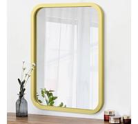 AOAOPQ Miroir Vertical Horizontal à Suspendre avec Cadre Jaune Mat - Miroir Mural Moderne d'angle Rond pour Salle de Bain - pour Chambre à Coucher, Salon