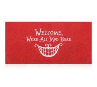 AOAOPQ Paillasson pour entrée extérieure, Inscription « Funny Welcome We re All mad Here » - 120 x 45 cm - Rouge - pour Porte d'entrée et intérieur - Tapis en Caoutchouc antidérapant pour extérieur