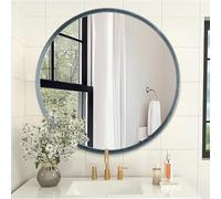 AOAOPQ Petit miroir mural rond pour salle de bain, entrée, salon, couloir, chambre à coucher, saphir, turquoise, cadre mat, antirouille, à suspendre horizontalement