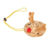 Aoaoy Chapeau de tagame barbu, décor mignon de bois d'élan, sangle réglable, chapeau de paille léger pour lézards, hamsters, rats, cochons d'Inde, avec boucle amovible pour photos de fête de Noël (S)