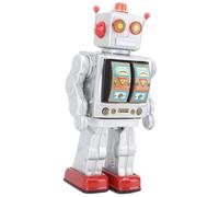 Aoaoy Jouet robot rétro en étain de métal, modèle de figures rotatives électriques, collection pour adultes pour enfants avec sentiments nostalgiques, pour les vacances (argent)
