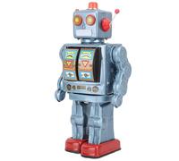 Aoaoy Jouet robot rétro en tôle métallique - Modèle de figurine rotative électrique - Collection adulte pour les sentiments nostalgiques - Pour les vacances (bleu)