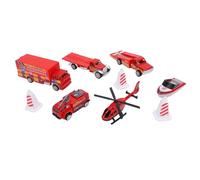 Aoaoy Lot de 6 jouets camion de pompiers et véhicules d'avions en alliage, décorations de bateau, cadeau d'anniversaire et décoration d'intérieur (rouge)