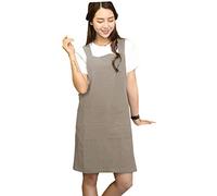 AOBBYBBS H Tablier en coton et lin avec bretelles croisées Style japonais, kaki, taille unique