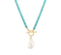 Aobei Pearl Bohème imitation turquoise collier grand baroque coquillage perle pendentif collier élégant 18k or jaune bascule lariat y collier pour les femmes 17 pouces