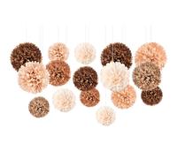 AOBKIAT Décorations de fête d'automne, 16 pompons en papier marron, fleurs à suspendre pour fête prénatale, fête prénuptiale, mariage rustique, fête de citrouille, décoration de classe, école, bureau