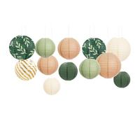 Aobkiat Lot de 12 lanternes en papier à suspendre pour mariage, fête prénatale, anniversaire - Vert, marron