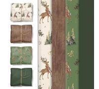 AOBKIAT Lot de 24 feuilles de papier cadeau de Noël, vertes, pour boîtes cadeaux, emballages de bouteilles de vin, décorations du Nouvel An, papier kraft DIY, 51 x 38 cm