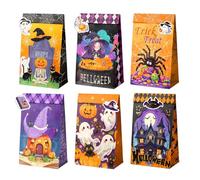 Aobkiat Lot de 24 sacs à friandises d'Halloween avec autocollants - Sac à friandises ou à friandises pour emballer des cadeaux, des bonbons, des collations, pour décorations de vacances