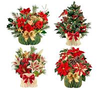 Aobkiat Lot de 4 décorations de table de Noël | Grands centres de table avec bord pailleté, vase de Noël en papier nid d'abeille avec carte décorative, pour Noël, Nouvel An