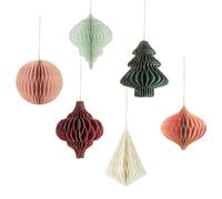 AOBKIAT Lot de 6 décorations de Noël en papier avec bordure pailletée, nid d'abeille en papier nid d'abeille, décorations suspendues, pour sapin de Noël, Nouvel An, décoration de la maison