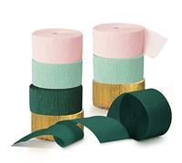 AOBKIAT Lot de 8 banderoles en papier crépon rose sauge doré pour décoration de mariage, mariage rustique, enterrement de vie de jeune fille, anniversaire, fête prénatale, anniversaire de mariage