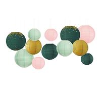 AOBKIAT Sage Green Party Decorations,12PCS Paper Lanterns,Sage Pink Chinese Round Paper Hanging Decorative Lanterns Lamps for Wedding Engagement Anniversary Bridal Baby Shower Birthday Party