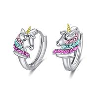 AOBOCO Boucles d'oreilles Licorne en Argent Sterling 925 Créoles, Cadeaux de Licorne pour Filles