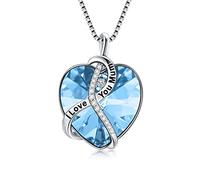 AOBOCO Collier en argent sterling en forme de cœur avec inscription « I Love You Mum », Cristal, Cristaux,
