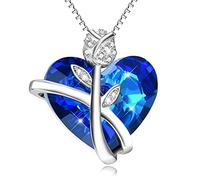 AOBOCO Collier Femme Pendentif Coeur D'amour Argent 925 Original Bleu Cristal Rose Eternelle Bijoux Cadeau Anniversaire Mariage pour Femme