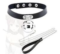 AOBORE Collier en cuir noir avec clochette argentée