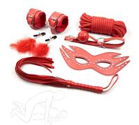 AOBORE Ensemble de jeu de rôle en cuir rouge, collection 6 pièces pour les fêtes et les spectacles sur scène