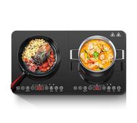 Aobosi Plaque Induction, Plaque Induction 2 Feux avec Panneau en Cristal Noir, Plaque à Induction Portable avec 10 Réglages de Température, Minuterie de 4 Heures, 3500W, Verrouillage de Sécurité