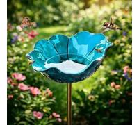 AOBUJDUB Handmade Metal Flower Garden Stake Bird Bath, for Yard, Lawn & Patio Decor(Gris,3pcs)