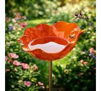 AOBUJDUB Handmade Metal Flower Garden Stake Bird Bath, for Yard, Lawn & Patio Decor(Orange,1pcs)