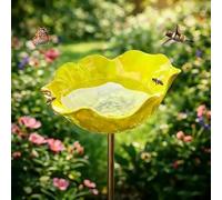 AOBUJDUB Handmade Metal Flower Garden Stake Bird Bath, for Yard, Lawn & Patio Decor(Yellow,3pcs)