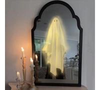 AOBUJDUB Holloween Hologram Ghost Mirror, Décoration Hologramme Éclairante Effrayante, Décoration Halloween Étrange, pour Décor d'halloween(Wave Warm Light,35 * 20 * 2.5cm)