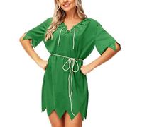 AOBUTE Costume d'Halloween Peter Pan pour femme - Fée Clochette brillante - Costume pour adulte et famille - Cosplay, Daim vert, Medium