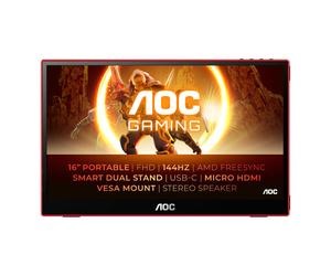 AOC 16G3 téléviseur et moniteur portables Moniteur portable Noir, Rouge 39,6 cm (15.6 ) TFT 1920 x 1080 pixels