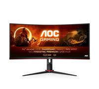 AOC Écran gaming incurvé ultrawide CU34G2X 86 cm (34 pouces) (QHD, HDMI, DisplayPort, FreeSync, temps de réponse de 1 ms, 144 Hz, 3440x1440) noir/rouge