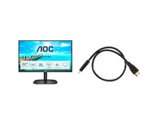 AOC Ecran LED 22" 22B2H Full HD & PremiumCord 4K Câble HDMI Haute Vitesse M/M 10.2Gbps avec Ethernet, Full HD 1080p, 3X Blindé, Deep Color, 3D, Arc, HDR, Connecteurs plaqués Or, Noir, 0,5 m