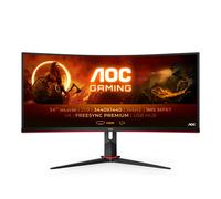 AOC Écran gaming incurvé ultrawide CU34G2X 86 cm (34 pouces) (QHD, HDMI, DisplayPort, FreeSync, temps de réponse de 1 ms, 144 Hz, 3440x1440) noir/rouge